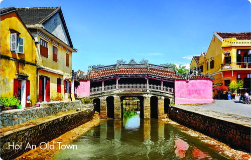 Historic Japanese bridge over canal in Hoi An