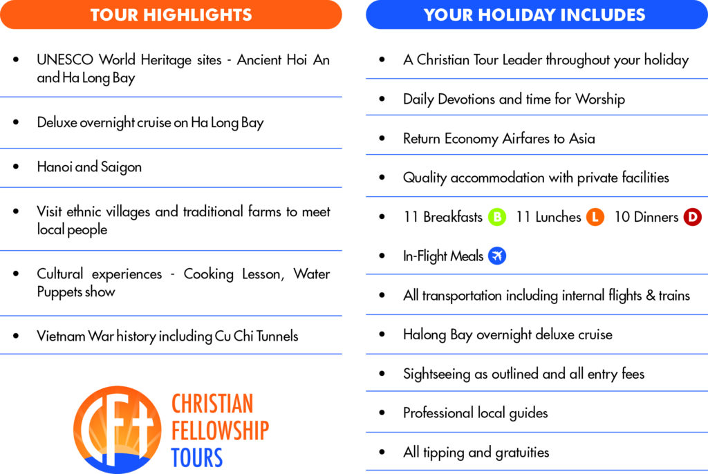 Vietnam tour highlights and holiday inclusions list