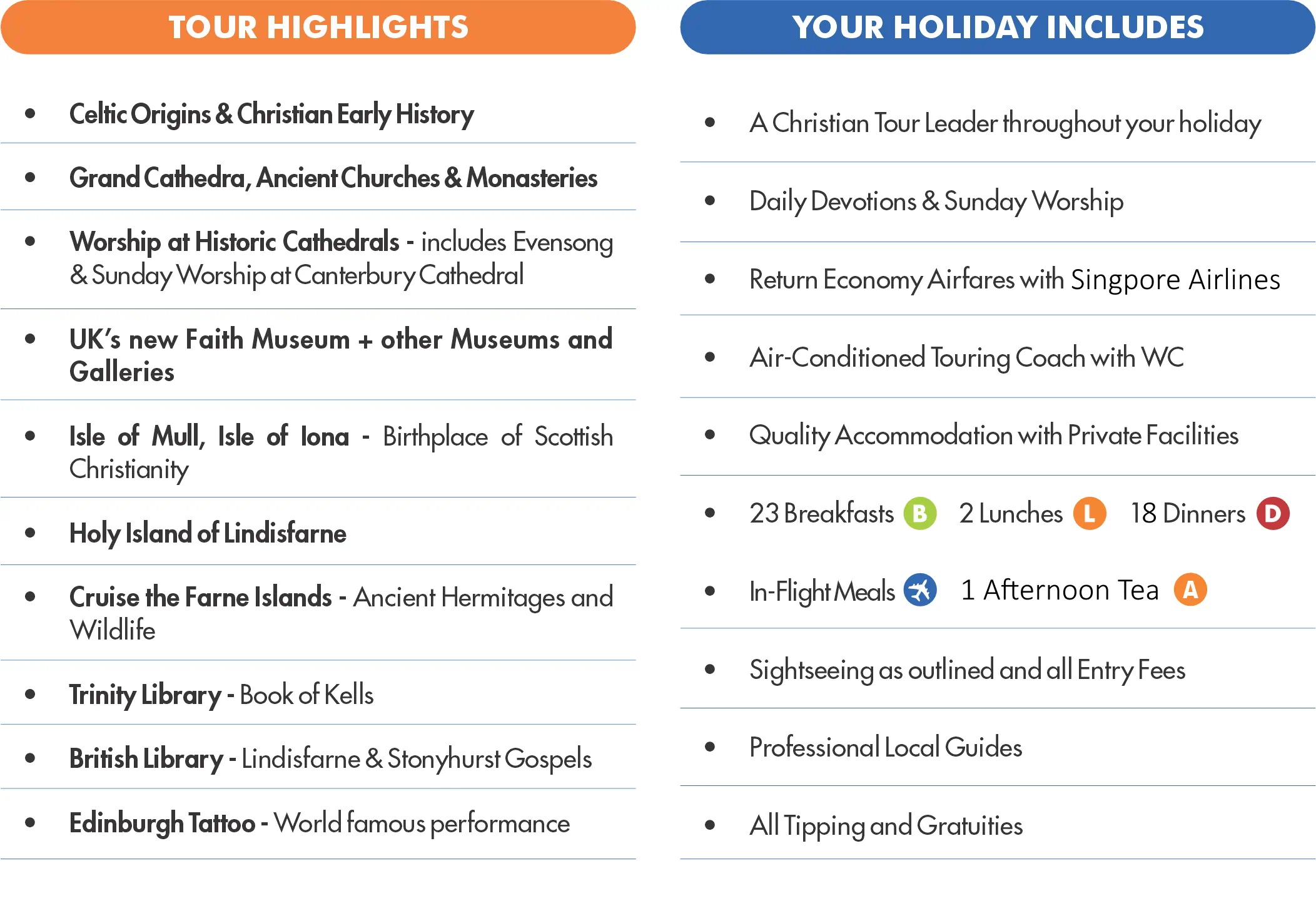 UK Christian heritage tour highlights and inclusions list
