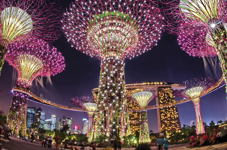Illuminated Supertrees at Gardens by the Bay, Singapore