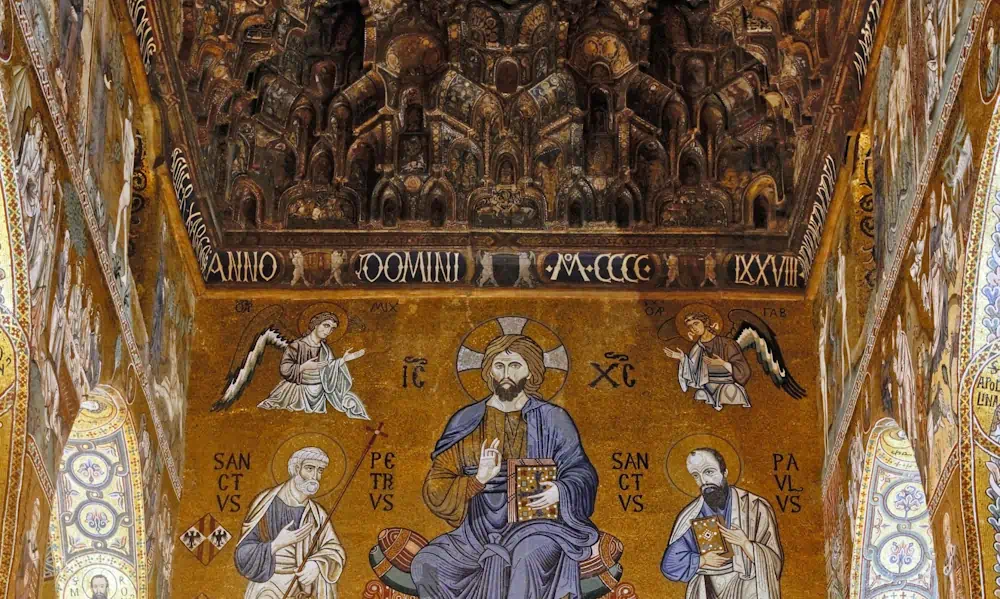 Byzantine mosaic of Christ with saints and angels