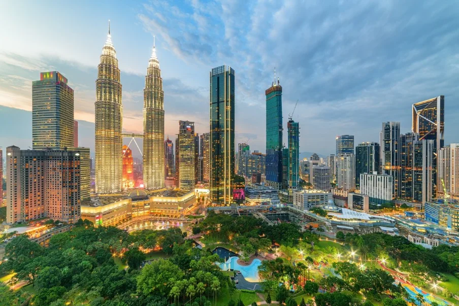 Kuala Lumpur skyline with Petronas Twin Towers at dusk