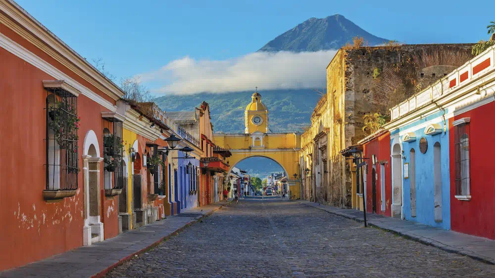 Santa Catalina Arch with volcano backdrop