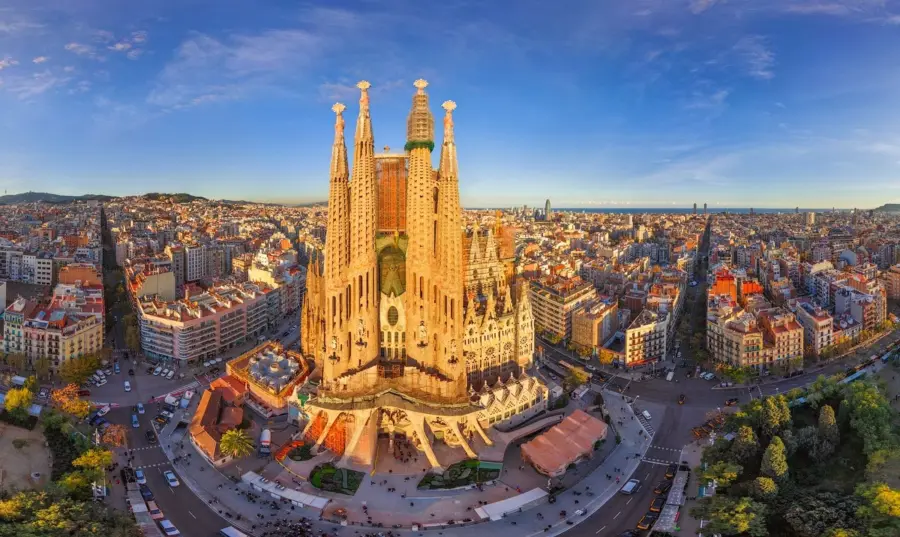 Aerial view of Barcelona’s Sagrada Família basilica