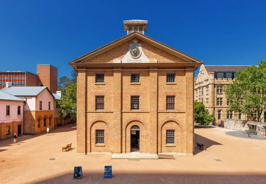 Historic brick Hyde Park Barracks building in Sydney