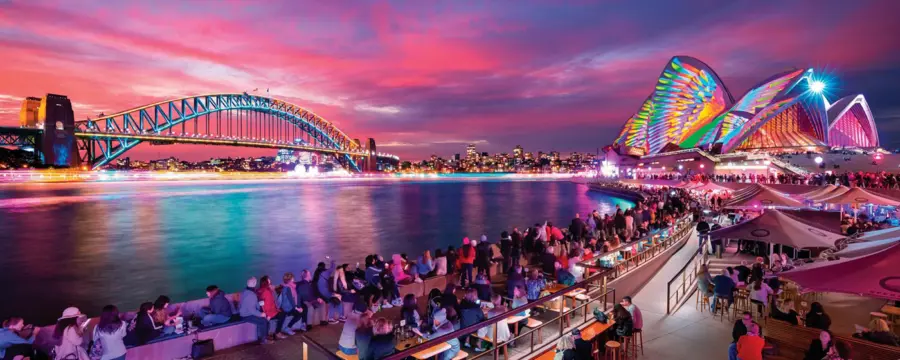 Vivid Vivid Sydney lights illuminate Opera House and Harbour Bridge